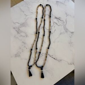 Set of two Marlyn Schiff Natural Stone Beaded Necklace With Tassel 34”